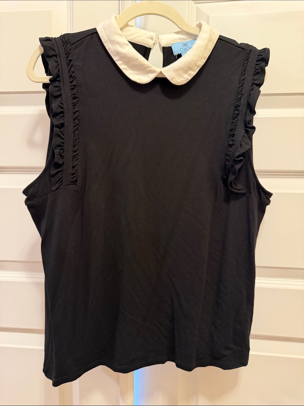 CeCe Black Sleeveless Top with White Peter Pan Collar